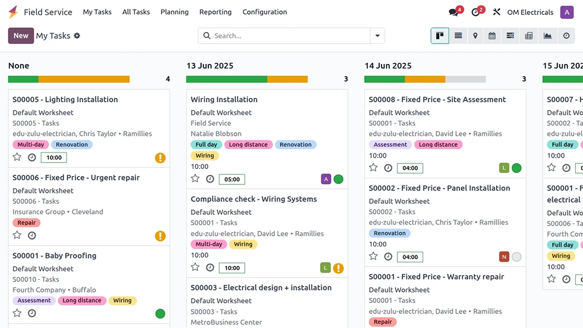 Planning des interventions par technicien dans Odoo Field Service