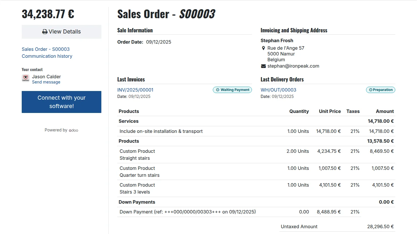Devis d'une affaire de fabrication metallique dans Odoo Ventes