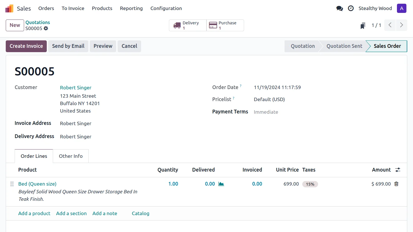 Commande speciale avec acompte et livraison differee