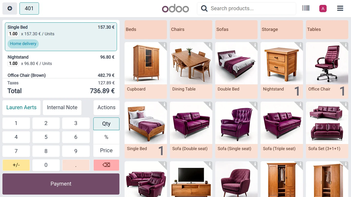 Interface de caisse avec acces au stock et au fichier client